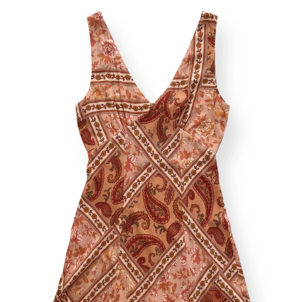 Paper Heart Small Orange Multicolor Floral Paisley Rayon Linen Maxi Dress NWOT - Picture 7 of 14